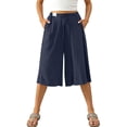 thumbnail image 5 of Annhoo Linen Capris for Women Culottes Drawstring Waist Wide Leg Summer Beach Pants Dressy Breathable Clothes, 5 of 8