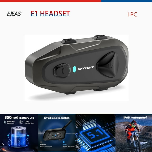 EJEAS E1 Motorcycle Helmet Bluetooth Headset Bluetooth 5.3 Helmet Speaker  Hands-Free Calling Earphone for Single Rider Use