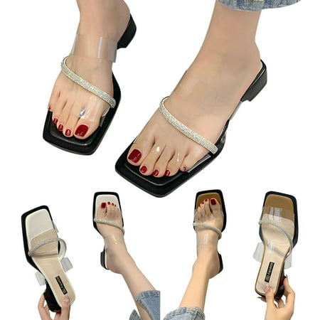 

Aayomet Sandals Women Women Sandals Fashion New Pattern Rhinestone Decoration Vintage Square Toe Open Toe Comfort Square Heel Khaki 6.5