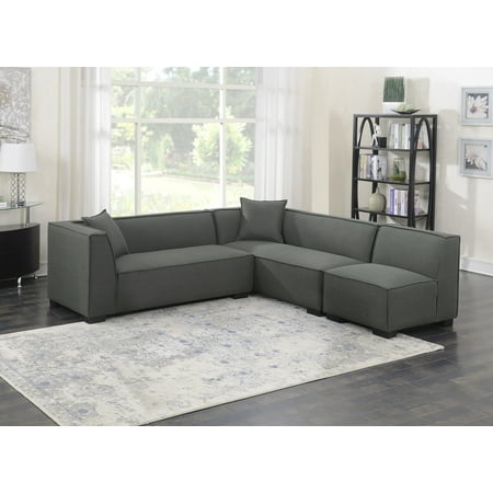 Emerald Home Lonnie Cinder Gray Modular Sectional, with Pillows, Minimalist Lines And Block (Best Adhesive For Painted Cinder Block)