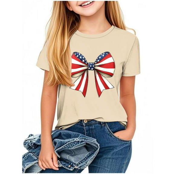 Taqqpue Kid 4th of July T-Shirts Boys Girls American Flag Shirt Patriotic Top Short Sleeve Crew Neck Tees for Girls Boys 2-13 Years