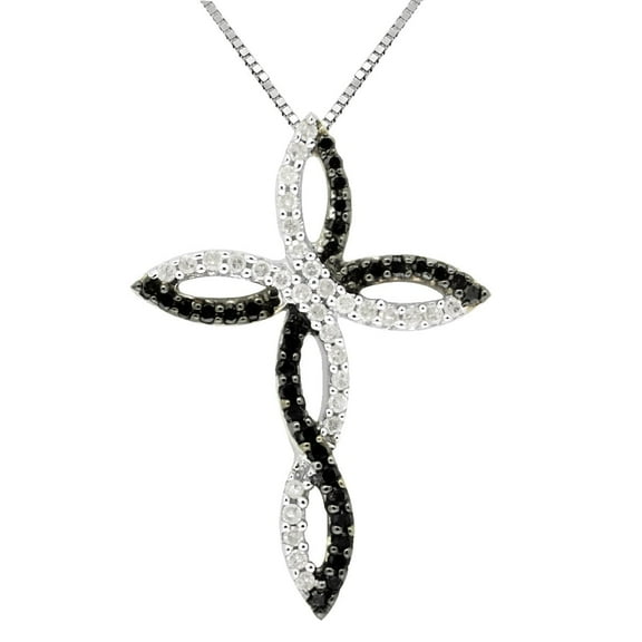 1/2CTTW Black & White Diamond Cross Pendant in Sterling Silver