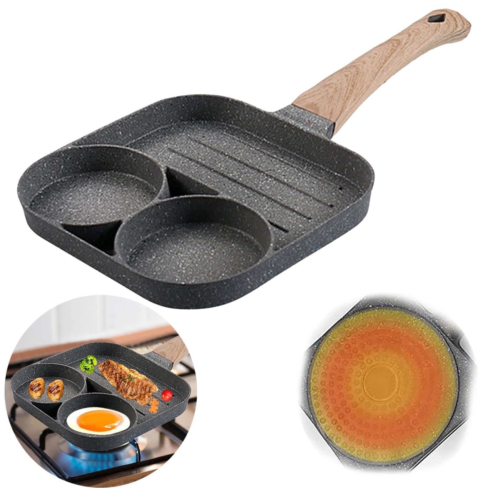 Mfigree Nonstick Divided Grill Pan for Stove Tops, 3-Section Versatile Breakfast Grilling Pan, Durable Square Grill Skillet, Steak Griddle Pan,Induction Compatible