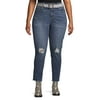 Dollhouse Juniors' Plus Size Destructed Jean with Printed Belt