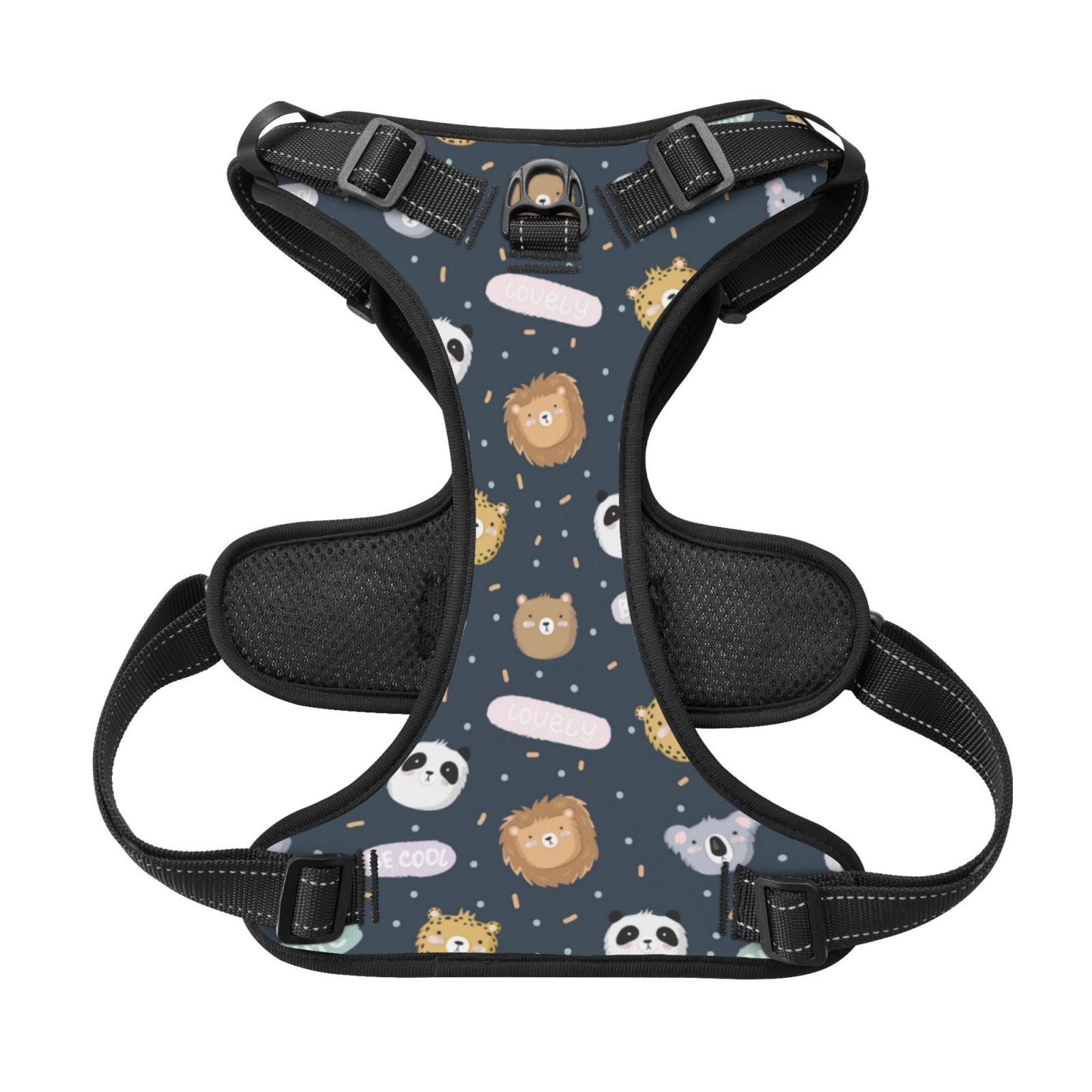 Kdxio Cartoon Animals Print No Pull Dog Harness Adjustable Reflective Oxford Easy Control Medium Large Dog Harness for Training and Everyday-Small