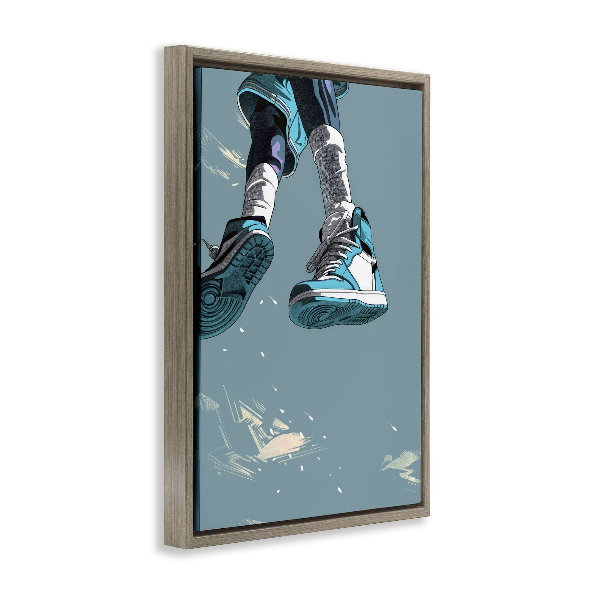 Stupell Industries Sporty Jump with Sneakers Brown Framed Floater Canvas Wall Art, design by Ray Powers