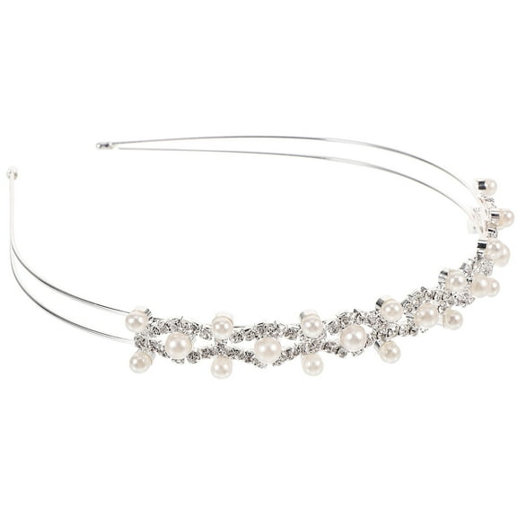 White Pearl Alloy Headband for Women Bridal Decoration with Rhinestones 5.51 inch
