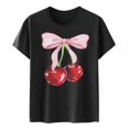 thumbnail image 4 of Lkhaha 2026 Womens T Shirts Fashion Tops Bow Cherry Print Short Sleeve Summer Casual Graphic Crew Neck Lightweight Outfits Clothes Black L, 4 of 4