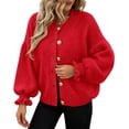 thumbnail image 1 of Suéter PRETTYGARDEN 2025 tejido grueso con volantes, corto, rojo, talla M, 1 of 5