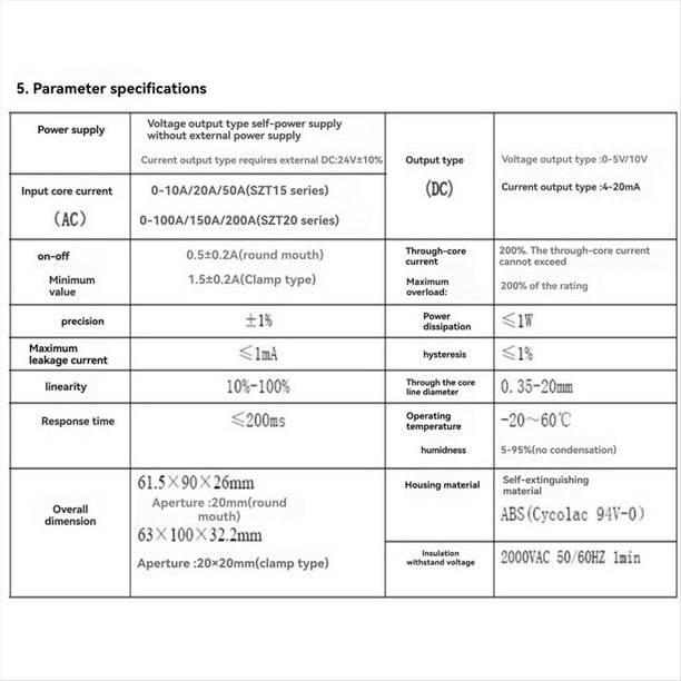 Transductor de Corriente de Bucle Cerrado, Sensor de Corriente, Inductor de Corriente Mutua, CA 0-50 A A CC 0-10 V, Relé de Detección SZT15-CH-10V.
