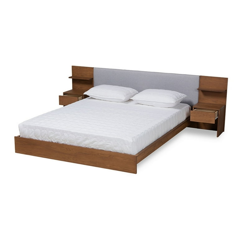 Baxton Studio Sami Modern and Contemporary Light Grey Fabric Upholstered and Walnut Brown Finished Wood Queen Size Platform Storage Bed with Built-In Nightstands Baxton Studio Sami Modern and Contemporary Light Grey Fabric Upholstered and Walnut Brown Finished Wood Queen Size Platform Storage Bed with Built-In Nightstands