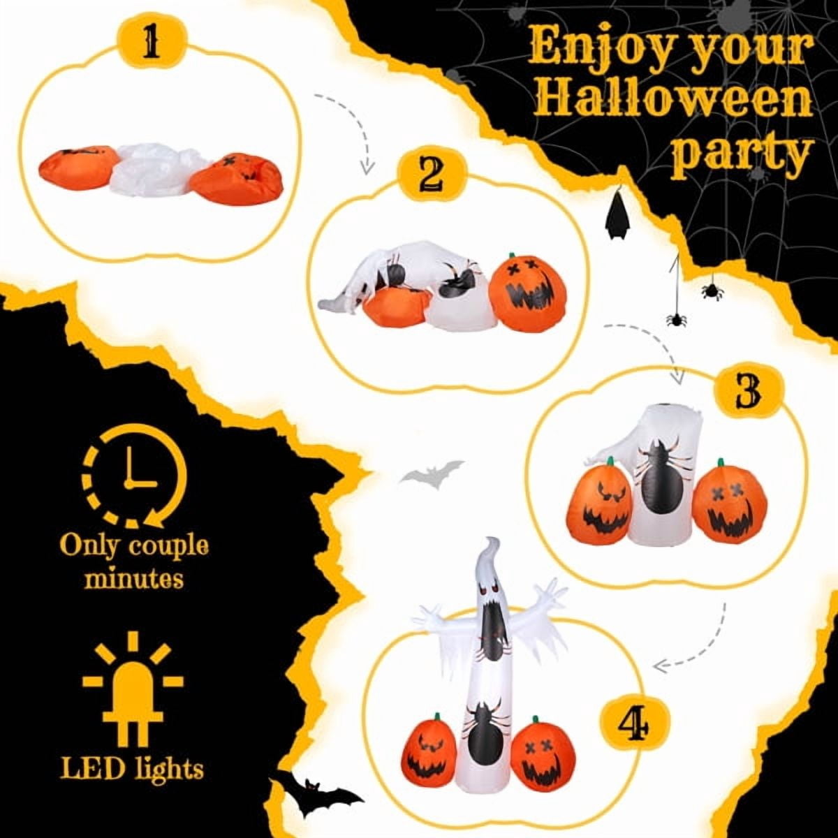 11.8FT Giant Halloween Inflatable, Ghost & Pumpkin Design, LED Lights, Waterproof Polyester, Stakes/Ropes Included for Yard/Party Decoration