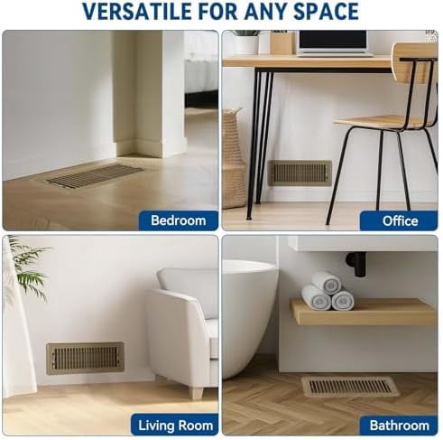 4" x 12" Floor Register Vent Covers 6-Pack, Walkable Powder-Coated Metal Vent Covers with Adjustable Airflow, Curved Safe Edges for Floor/Wall, Brown