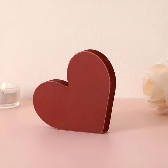 XIBUFE 9Cm Valentine's Day Heart Shape Wooden Ornaments Table Decoration Love Wood Decor Rustic Valentine Tabletop Centerpiece for Home Bedroom Decor Red