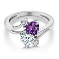thumbnail image 3 of Gem Stone King 925 Sterling Silver Purple Amethyst White Moissanite Ring for Women (1.63 Cttw, Heart Shape 6MM, Gemstone February Birthstone, Size 5), 3 of 6