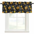 thumbnail image 4 of Kitchen Valances for Window, Farm Blossom Sunflower on Black Light Filtering Rod Pocket Valance Curtain, Seamless Floral Bees Short Curtains Window Topper for Bedroom Bathroom Living Room 54x18in, 4 of 9