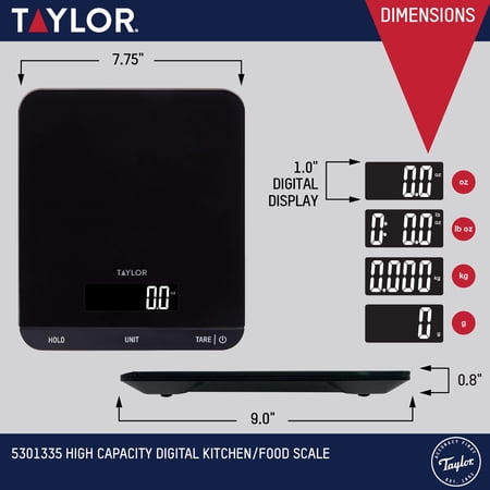 Taylor 33 LB Kitchen Glass Digital Scales Black