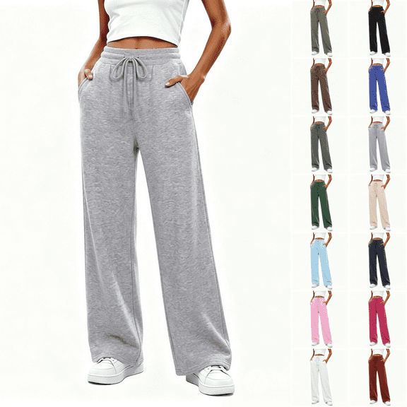 Asgosdo Sweatpants for Women Wide Leg Baggy Fleece Lined Drawstring High Waisted Casual Workout Pants Fall Lounge Pants with Pockets