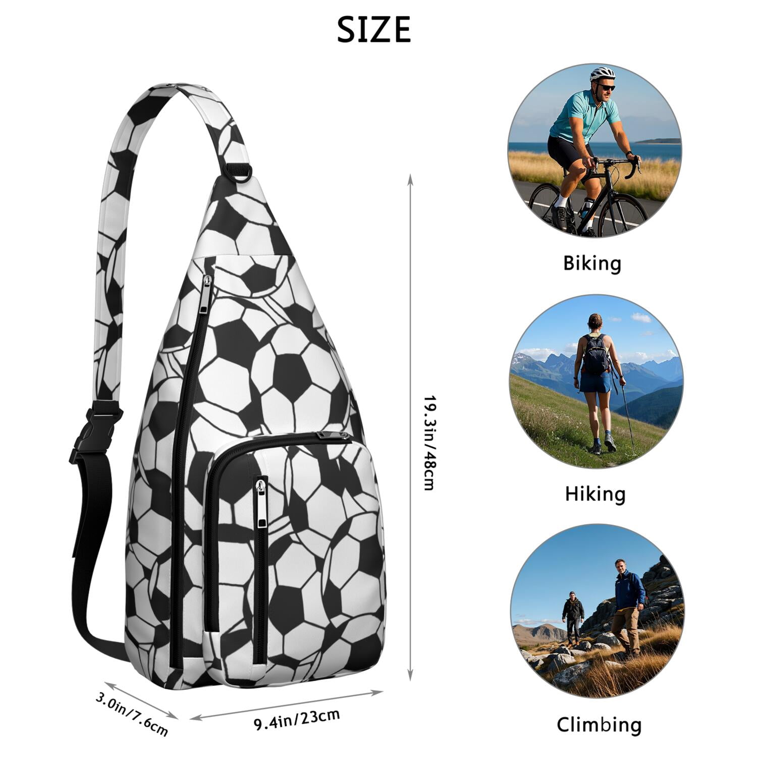 Sports Sling Backpack - Baseball, Football, Soccer, Basketball Print – Lightweight Crossbody Bag for Hiking, Gym, Travel – Athletic Gift for Sports Lovers