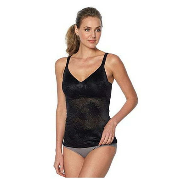 Rhonda Shear JACQUARD Lace Molded Cup Camisole  Wireless Tank~ Black (3X)