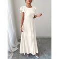 thumbnail image 4 of Apricot Women Ruffle Sleeve Pleated Maxi Dress With Scoop Neck And Relaxed Fit, 4 of 6