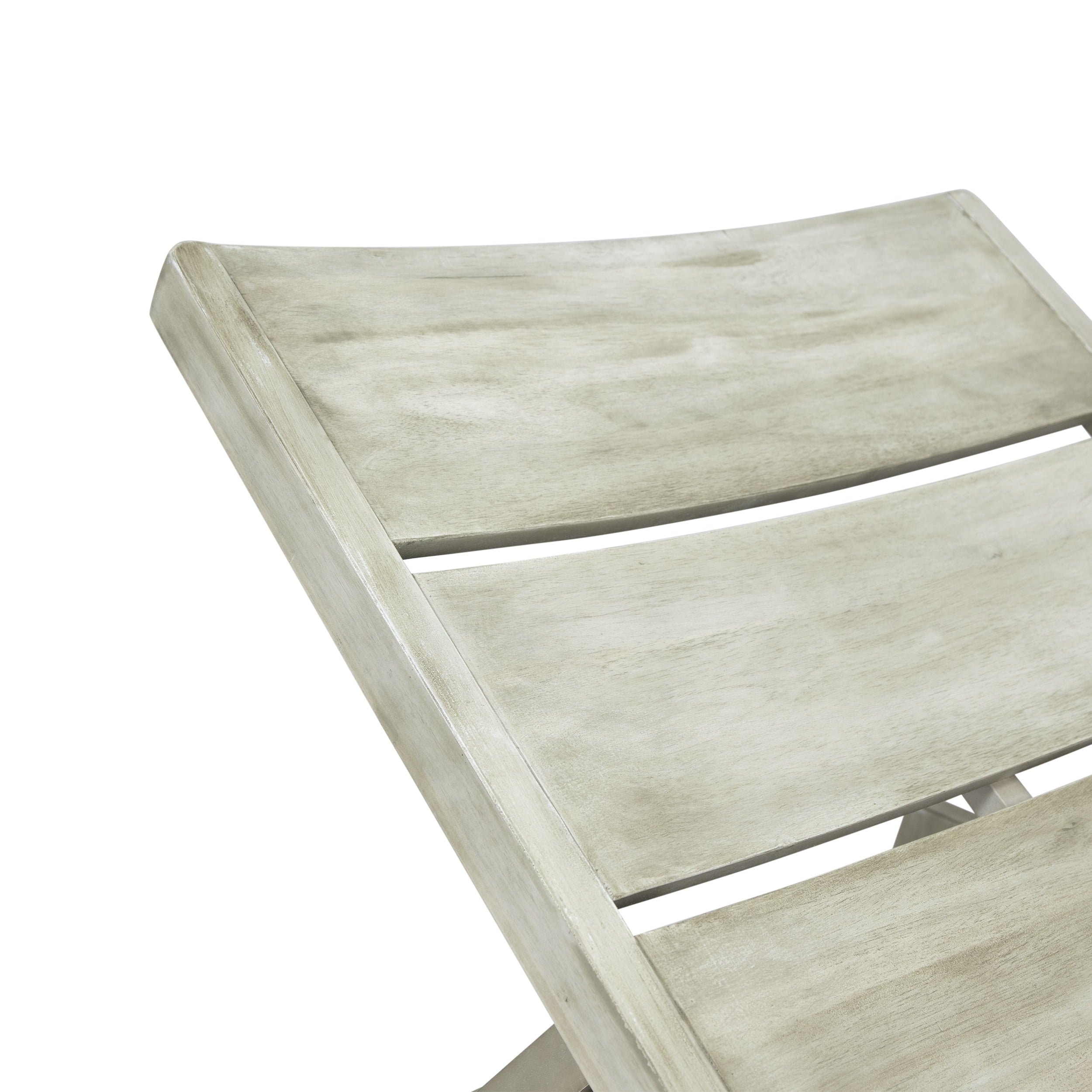 Cullen Outdoor Wood and Iron Chaise Lounge, Light Gray and Gray