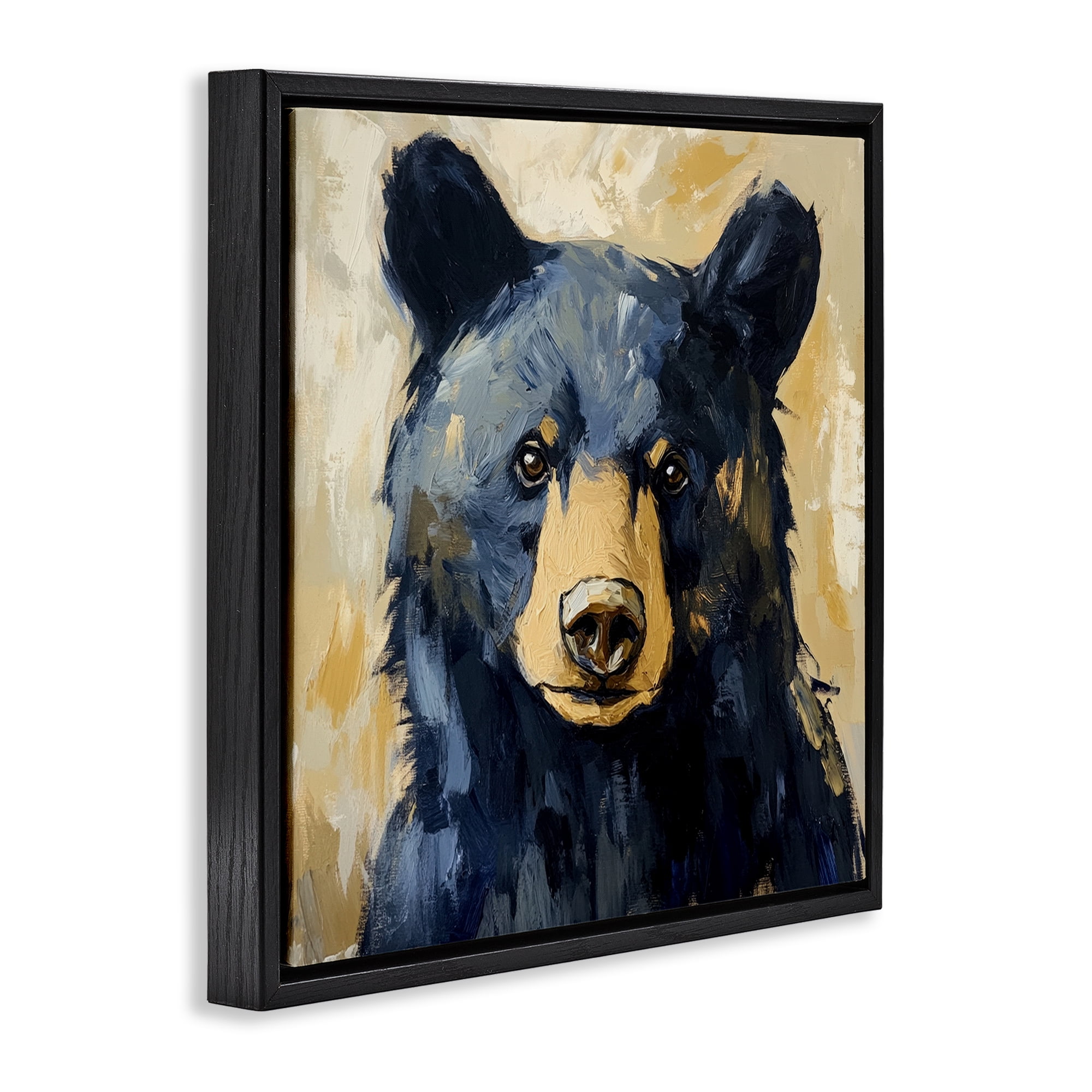 Stupell Industries Big Bear with Brushstrokes Black Framed Floater Canvas Wall Art, design by Petal Prints Design