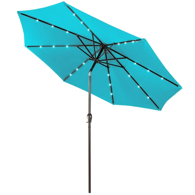 Gymax 10FT Solar Umbrella LED Market Steel Tilt w/ Crank Patio Turquoise