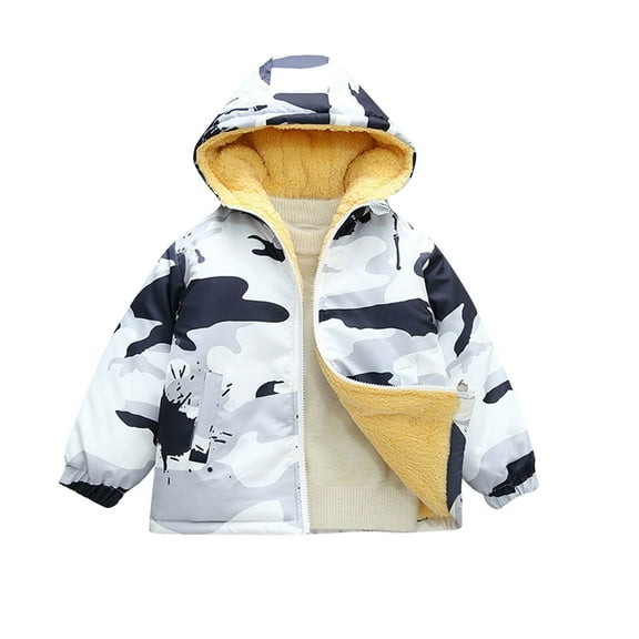 CLOISE Black Kids Puffer Jacket with Hood Short Fleece Lining Pockets Winter Coats 90-140