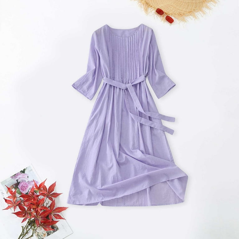 WEAIXIMIUNG Women Fashion Solid Round Neck Long Dress Casual Loose  Versatile Long Dress Easter Dress for Women Long Sleeve Fitted M -  Walmart.com