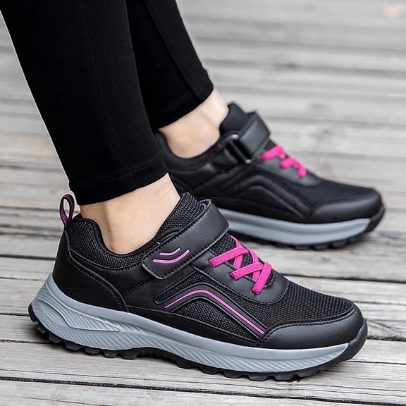 CushHide Womens Walking Shoes Slip On Sneakers Lightweight Breathable Mesh Comfortable Casual Sports Shoes for Women with Hook Loop Strap Black Purple
