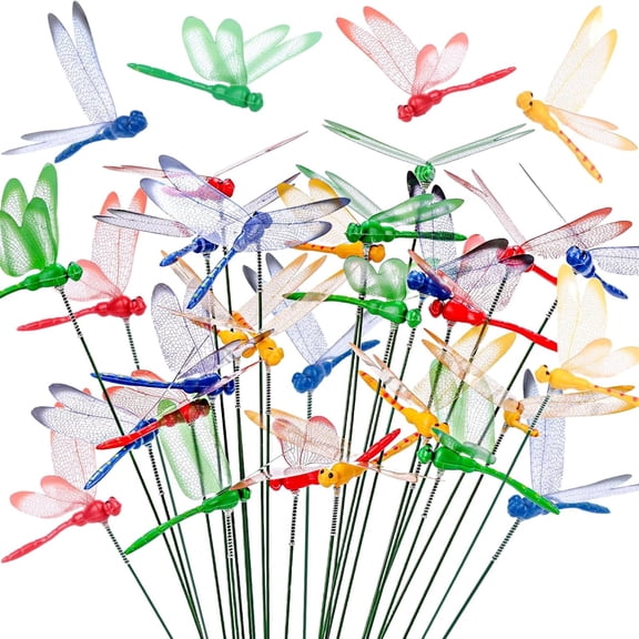 Bxaolu 24 Pieces 3D Dragonfly Garden Decor Dragon Fly Garden Stakes Dragonflies Garden Ornaments Patio Decoration Dragonfly Stakes with Sticks, 10 Inch