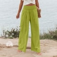 thumbnail image 3 of Lumtrix Women Linen Palazzo Pants Summer Boho Wide Leg Smocked High Waist Casual Lounge Pants 2026 Beach Travel Vacation Clothes Fluorescent Green XL, 3 of 6