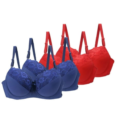RYRJJ 4 Pack Women s Full Cup Wirefree Push-up Bralette Seamless Unpadded Minimizer Bra Fashion Floral Lace Comfortable Everyday Bras