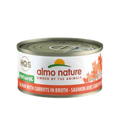 Angle View: (24 Pack) Almo Nature HQS Natural Salmon with Carrots in broth Grain Free Wet Cat Food, 2.47 oz. Cans