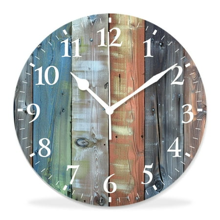 10 Inch Wall Clock Battery Operated Silent Clock Decorative for Office, Kitchen, Outdoor, Living Room，Vintage Teal Turquoise Wood Grain Stunning
