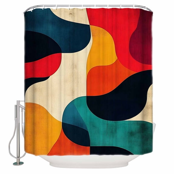 Extra Long Shower Curtain 72x84 Inch, Abstract Geometric Shower Curtain Waterproof Bathroom Decor Modern Aesthetics Vintage Fabric Bath Curtain Set Accessories with Hooks