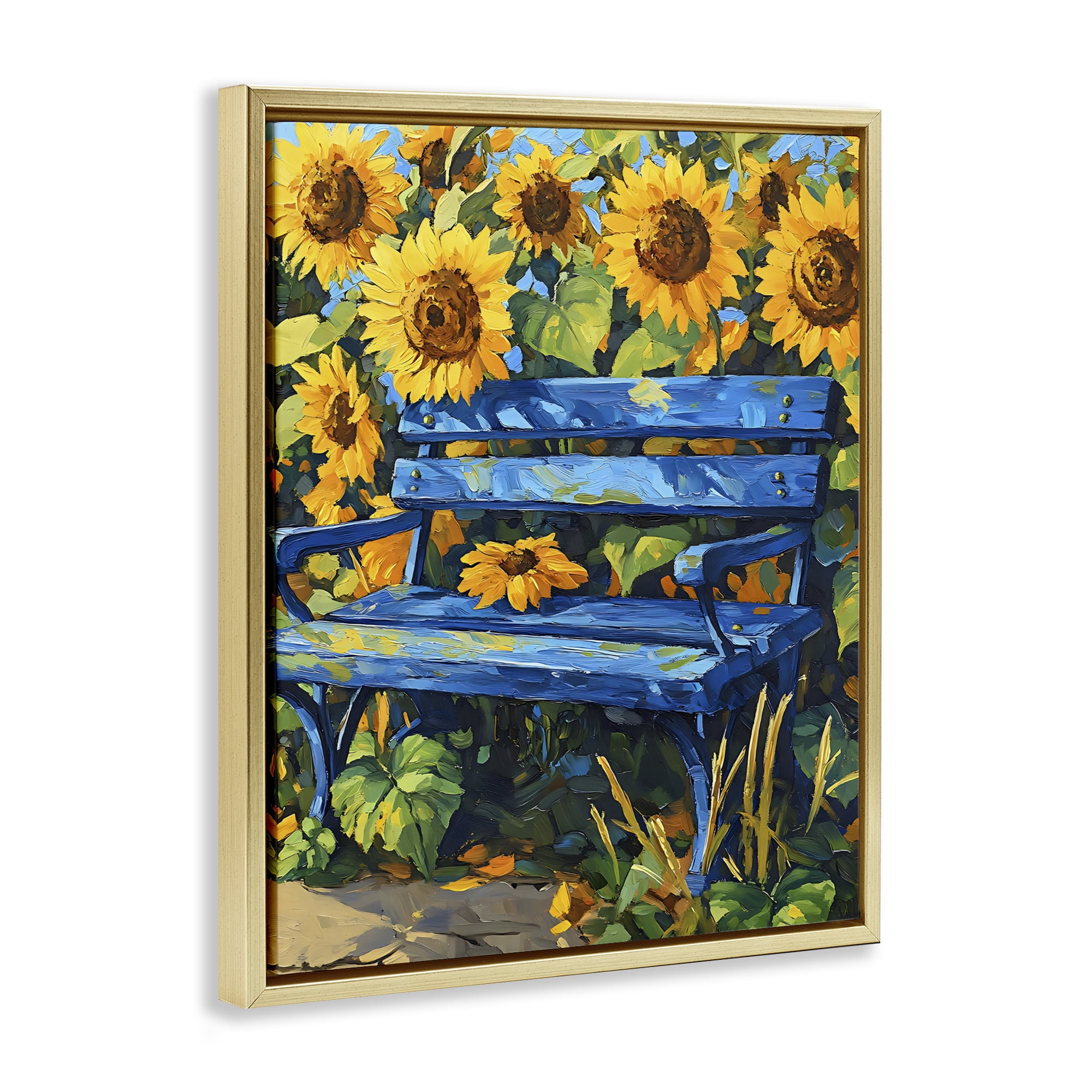 Stupell Industries Bench in Sunflower Field Gold Framed Floater Canvas Wall Art, design by Creative Studio