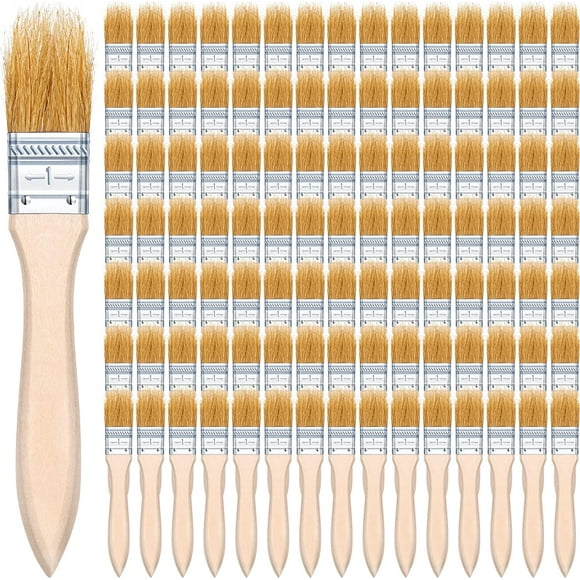 HAHADAXA 100 Pcs 1 Inch Chip Paint Brushes Bulk, Small Paint Brush Brick Stain Paintbrushes Bristle Wood Chip Brush Flat Oil Painting Brushes for Acrylic Paint, Crafts, Varnish, Furniture, Gl