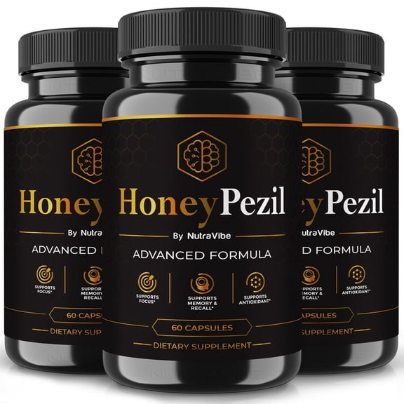 (3 Pack) HoneyPezil Pills – Daily Formula with a Natural Blend to Help Maintain Focus, Memory & Concentration | Clean, Gentle, Easy-to-Swallow Capsules for Everyday Sharpness (180 Capsules)
