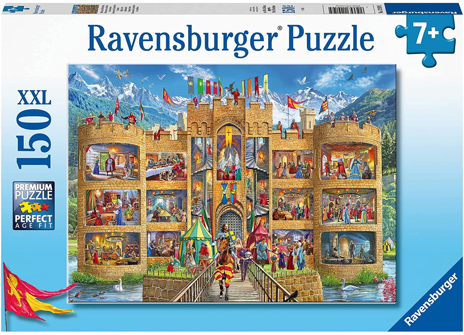 Misbruik beweging activering Ravensburger children's puzzle - 12919 view of the knight's castle -  knight's puzzle for children with 150 pieces in XXL format - Walmart.com