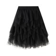 thumbnail image 4 of JGGSPWM Womens Elegant Tulle Tiered Midi Skirt Elastic Waist Versatile Solid Color Mesh Multilayer Short Skirts Black Free Size, 4 of 7