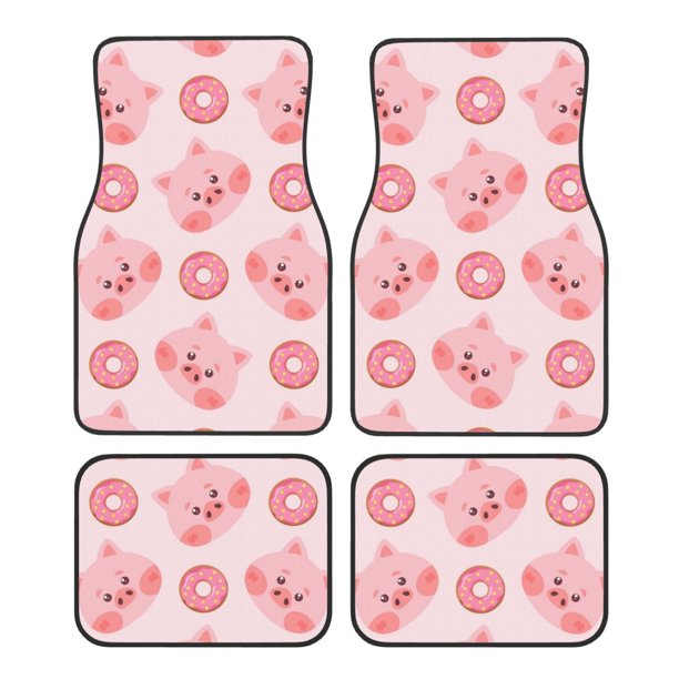 Fotbe Pigs Head And Donuts Juego de 4 Tapetes para Auto con Estampado – Alfombrillas de Goma Reforzada, Diseño Antideslizante, Protección para Todo el Año – Vehículos, Autos, Camionetas y SUVs