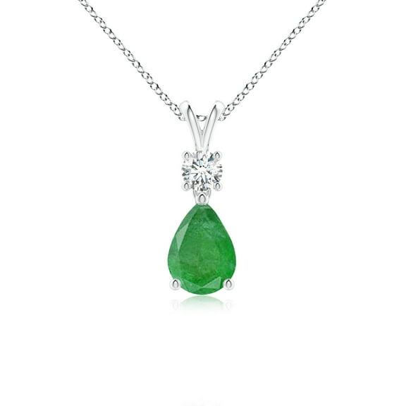 ANGARA Natural Pear-Shaped Emerald V-Bale Pendant in 14K White Gold for Women (Size-7x5mm) | May Birthstone, Birthday, Anniversary, Jewelry Gift for Women | Natural Emerald Necklace