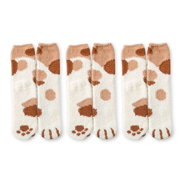 Sonducket 3 pares de calcetines de suelo lindos dibujos animados Animal Paw cómodo lindo invierno dormir calcetín calzado accesorios para mujer Medias naranja cálido Sonducket AP013458-02