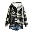 thumbnail image 2 of JIAYUE Women Pullover Hoodie Long Sleeve Patchwork Monster Face Print Sweatshirt With Pocket for Cozy Wear, 2 of 5
