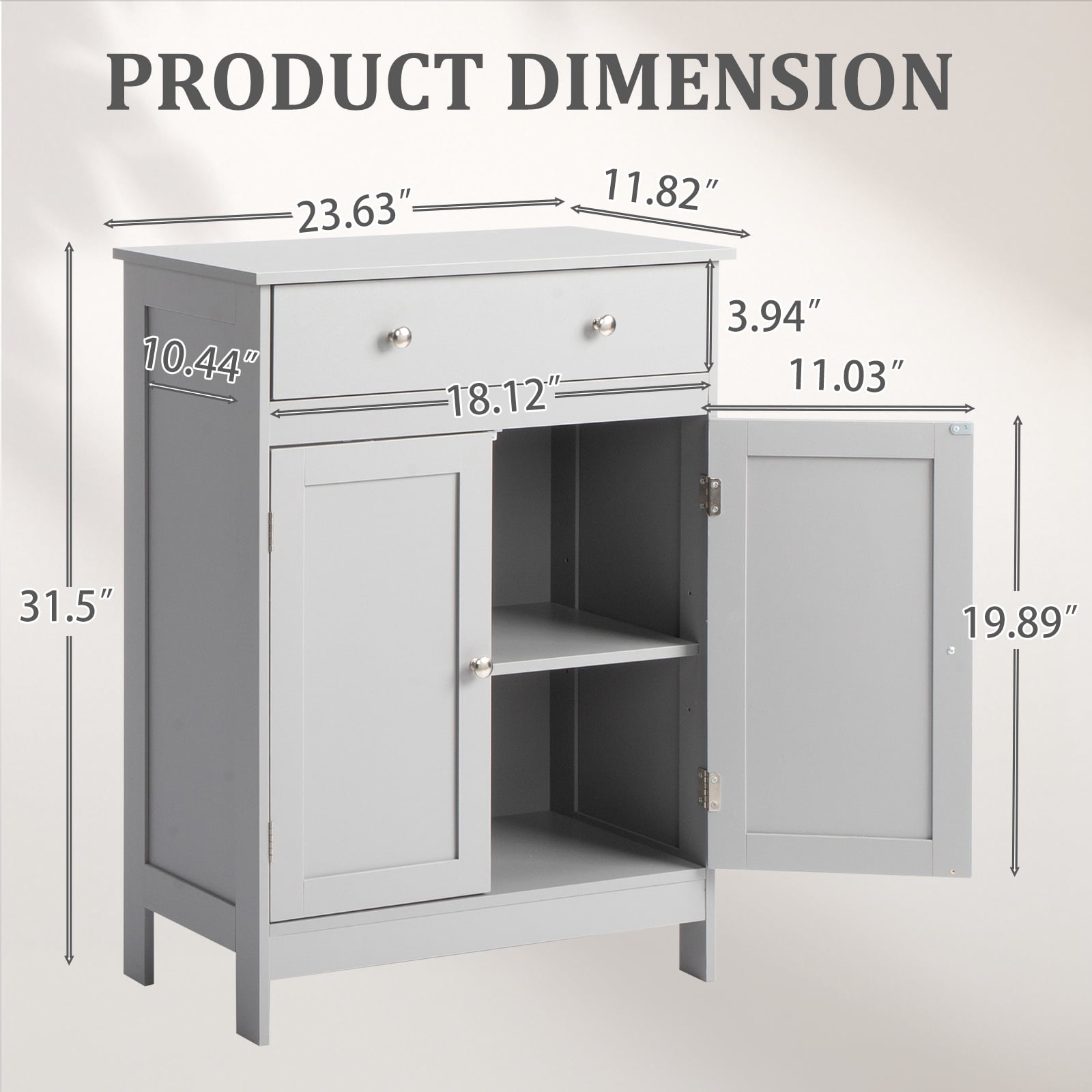 Ktaxon Bathroom Floor Cabinet, Freestanding Storage Cupboard w/ Drawer and 2 Doors, MDF Gray