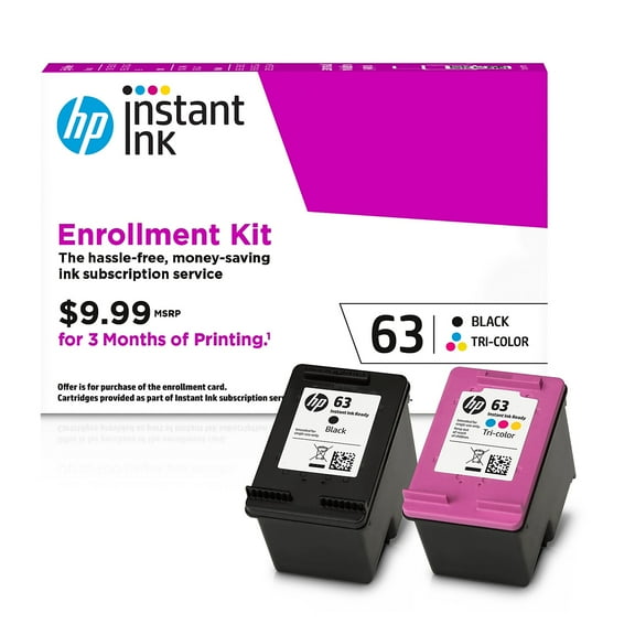 HP 63 Black & Tricolor Instant Ink Cartridges with 3 Month Subscription: ink auto-delivery only when