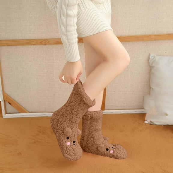 Wowcloth Women Fashion Cardigan Fleece Floor Socks, Plush Thick Warm Anti-Slip Silicone Grip, Winter Cozy Indoor Slipper Socks for Home