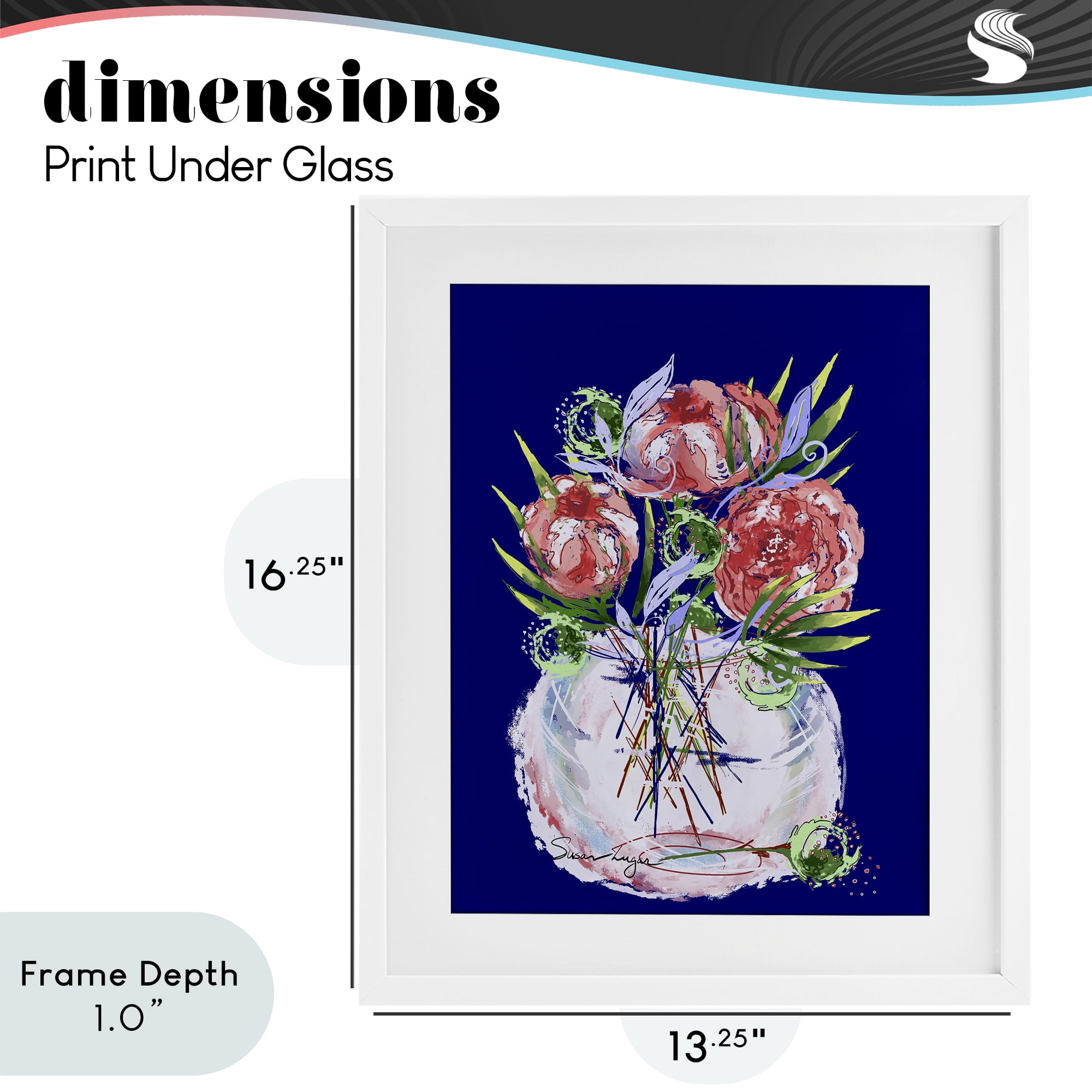 Stupell Industries Florals In Milk Glass White Framed Print Under Glass, design by Susan Lugar